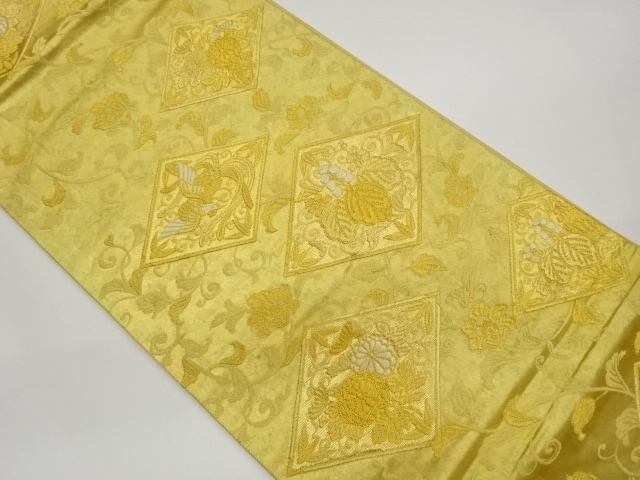 伝統工芸士紋屋五左衛門　菱に鳳凰・草花・花唐草模様織出し袋帯